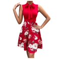 thumbnail image 2 of HKEJIAOI Robe Fleurie pour Femmes Robe d'Anniversaire Mode pour Femmes Col Rond Sans Manches Taille Haute Imprimée avec Nœud Robe Trapèze Économies Liquidation Rouge, 2 of 3