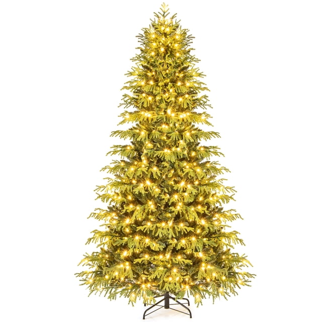 Costway 8 FT Artificial Christmas Tree with 470 Warm White LED Lights, 1470 Branch Tips