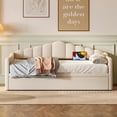 thumbnail image 2 of Upholstered Twin Size Daybed with Adjustable Height Pop Up Trundle Twin Bed and USB & Type-C Charging Port, Day Bed Frame with 2 Side Pockets, No Box-Spring Needed, Beige, 2 of 29