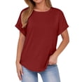 thumbnail image 2 of Binmer T-Shirt à Manches Courtes Décontracté pour Femme, Couleur Unie, Col Rond, 2 of 9