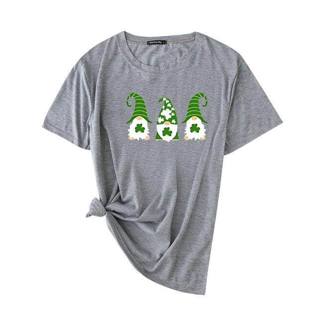 Pxiakgy Solde de Liquidation! T-Shirt de la Saint-Patrick pour Femmes Gnomes Mignons T-Shirt Imprimé Trèfle Manches Courtes T-Shirts Graphiques Hauts Femmes Manches Courtes Col Rond Mode Décontractée Gris 4TG
