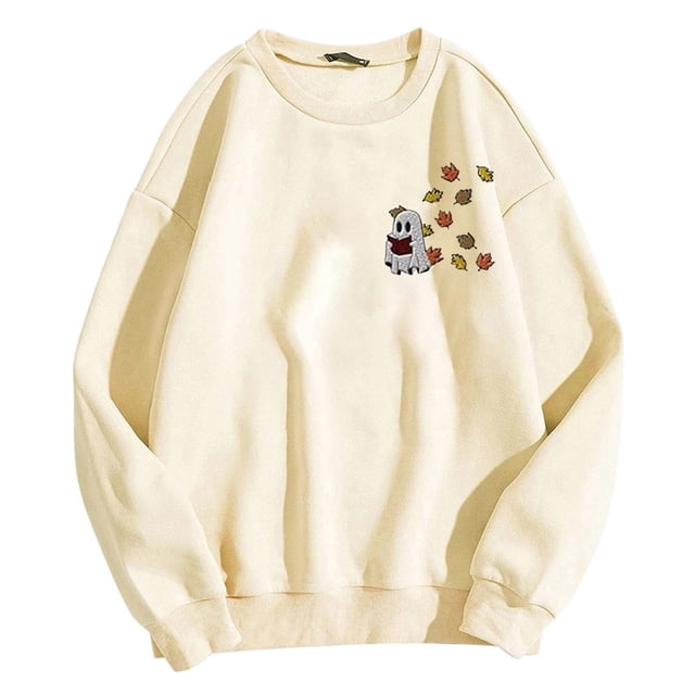 HNMKIU Chandail pour Femmes Dames Décontracté Imprimé Sans Tête Couleur Unie Chandail à Col Rond Manches Longues Chandail à Capuchon