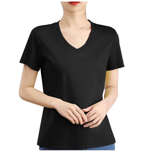 Timegard Womens Tops V Neck Short Sleeve Comfy Solid Color Basic Tee Casual Loose Workout Top Summer