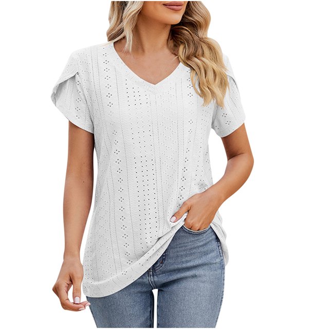 Birdeem Fashion Womens Casual Solid Color V Neck Short Sleeve Tops Loose Blouses
