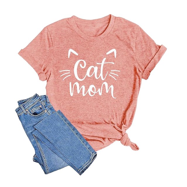 LUOGENLI T-shirts pour Femme pour Femmes T-Shirt à Col Rond d'Été à Imprimé Chat Coloré en Coton à Manches Courtes Haut T-Shirt 4xlt T-shirts pour Femmes T-shirts Graphiques T-shirts de la Saint-Valentin Orange TTTG