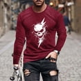 thumbnail image 2 of YOIAVAIOY T-Shirts Graphiques à Manches Longues pour Hommes, T-Shirts d'Halloween à Imprimé Fantôme Citrouille, Manches Longues, Col Rond, Hauts d'Automne, Blouse Décontractée de Festival, Bourgogne P, 2 of 6