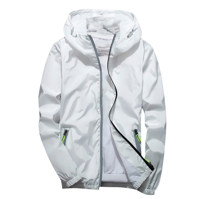 2025 Men's Casual Pure Color Plus Size Fitted Jacket Plus Size Hoodie Reflective Long Jacket Zipper Outdoor Sport