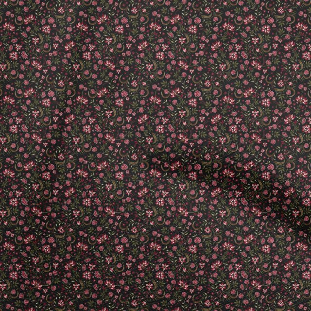 oneOone Coton Flex Tissu Noir Jacobée Tissu Imprimé de Matériel de Couture Floral par la Cour 40 Pouces de Large