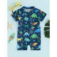 thumbnail image 3 of Wangsaura Toddler Baby Boy Rash Guard Swimsuit Cute Print Short Sleeve Zip Front Bathing Suit Swimwear, 3 of 10