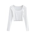 thumbnail image 3 of Faithtur Femmes Chemise Courte Manches Longues Profond Col Rond Solide Couleur Tricot Crop Tops Rue Casual Parti Rue Printemps Tops, 3 of 4