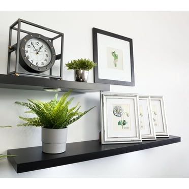 Kiera Grace Uniquement moderne Stockholm Aberg Engineered Wood Floating Wall Shelf avec lumière LED pour la maison, la chambre et le bureau, 9,25 ”L x 47,2” W x 1,5 ”H, noir