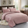 thumbnail image 2 of Jin Mai Lan Solid Woodrose Sherpa Fluffy Reversible Washable Bed Blankets, Full Queen, Pink, 3-Pieces, 2 of 5