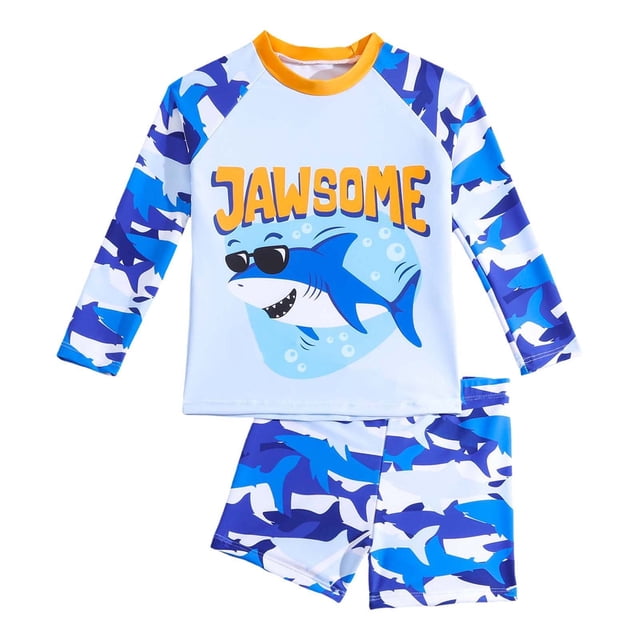 MIASHUI Boys Two Piece Rash Guard Swimsuits Sets Kids Long Sleeve Sunsuit,Dark Blue,6-7 Years