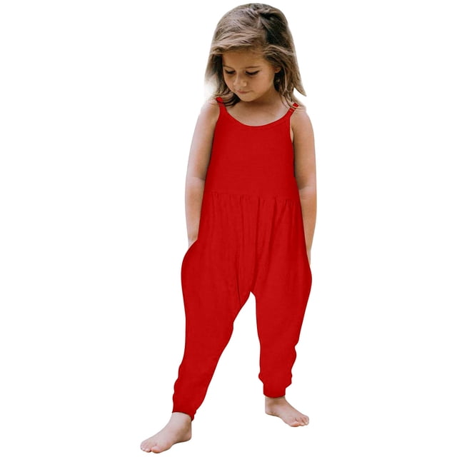 Girls Romper Solid Jumpsuits Rompers for Girls Sleeveless Rompers with Pockets Girls Outfits Size 5-6 Y
