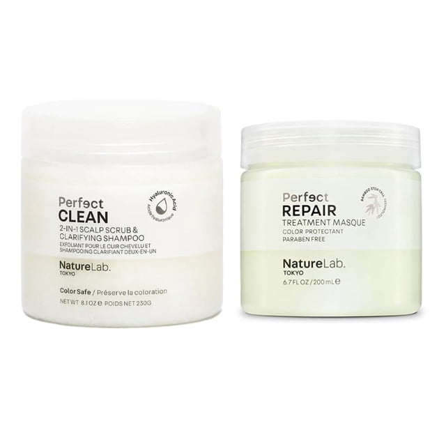 NATURELAB. TOKYO Perfect Clean & Repair Treatment Duo: Perfect Clean 2-in1 Clarifying Scalp Scrub and Shampoo 8.1 oz & Perfect Repair Treatment Masque 6.7 oz