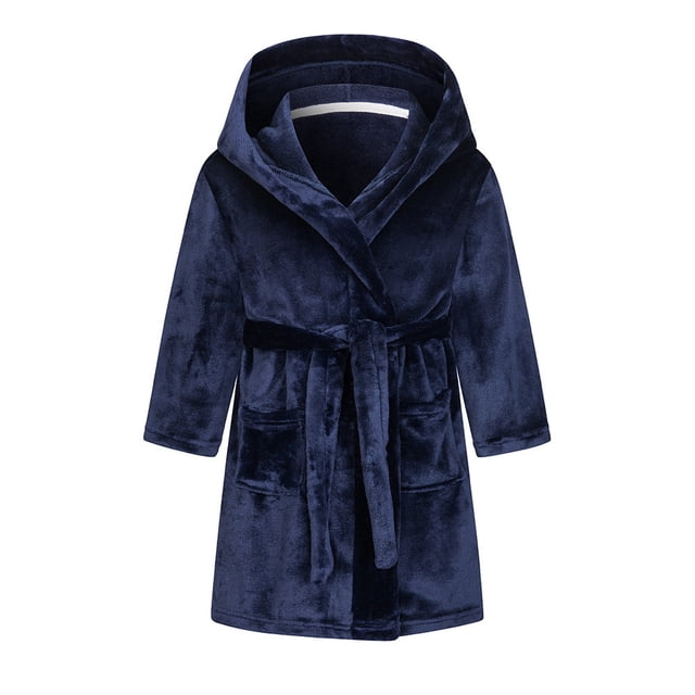 Dvkptbk Kids Fleece Hooded Bathrobes, Warm Graphic Soft Fuzzy Bath Robe for Kids Soft Robe Sleepwear with Belt 2-3 Years
