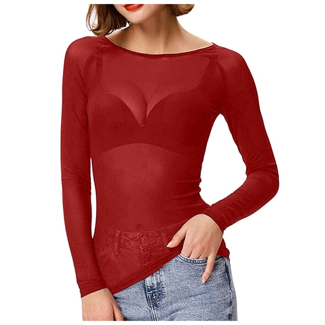 Chemise en Maille Transparente à Manches Longues pour Femmes Polyester pour Superposition dans Différentes Saisons