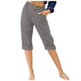 thumbnail image 1 of Timegard Womens Capri Pants Straight Leg Elastic Waisted Button Summer Casual Crop Pants with Pockets, 1 of 4