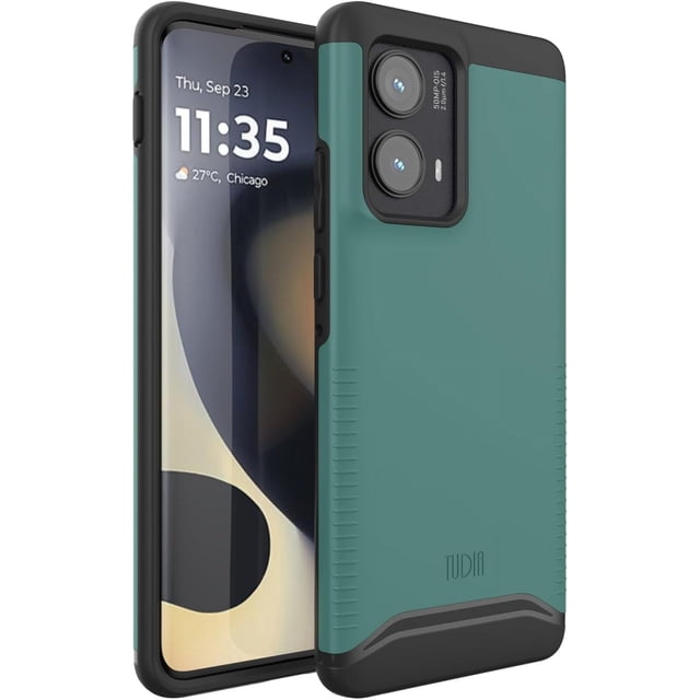 TUDIA Merge Étui Motorola Edge 2024 Robuste Résistant Double Couche Mince - Vert Chasseur