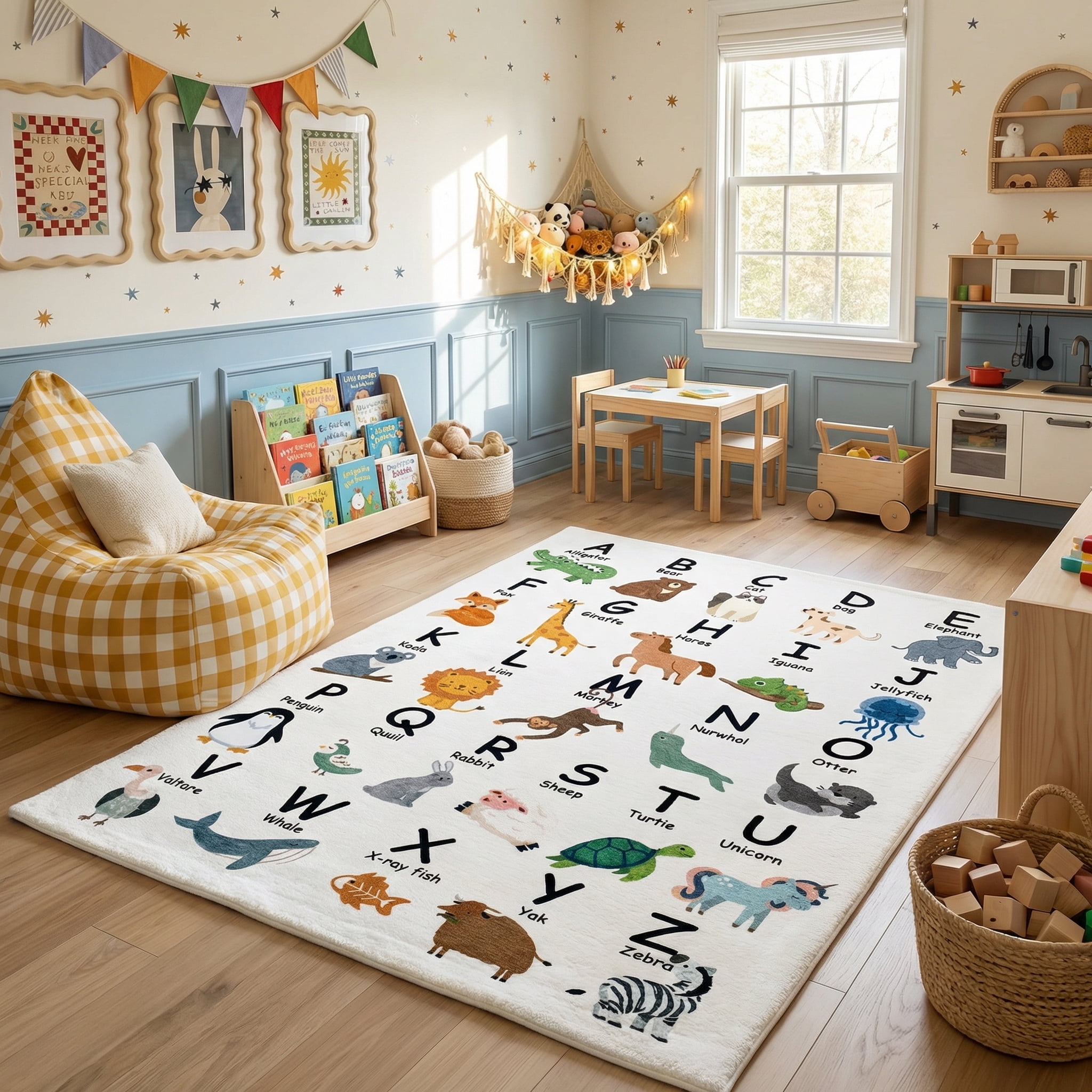 Rug Branch Soft Steps Playtime Alphabet Animaux, Tapis d'apprentissage educatif doux, blanc beige - Garçons et filles dans la salle de jeux, la creche, la chambre a coucher