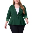 thumbnail image 1 of Agnes Orinda Women's Plus Size Blazer Button Notch Panel Ruffle Peplum Blazers 3X Dark Green, 1 of 6