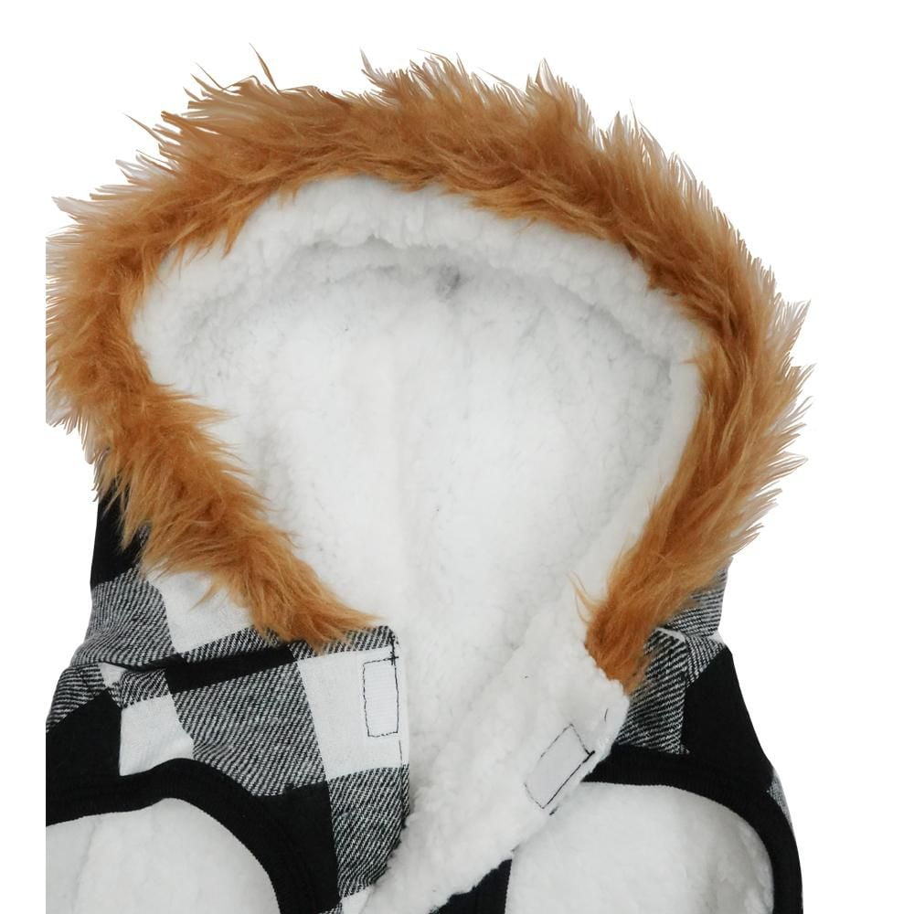 Holiday Time Vêtements pour chiens: Veste à capuche pour l'automne et l'hiver, tissu écossais noir et blanc, taille XS-XL