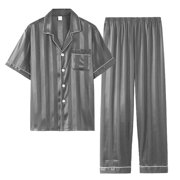 Ketyyh-chn99 Mens Pajama Set Sleepwear Pjs Men's Pajamas Summer Silk Short Sleeve Thin Simple Home Wear Set Size for L,Red
