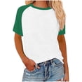 thumbnail image 1 of Womens Summer Raglan T-Shirts Color Block Plus Size Baseball Tees Casual Short Sleeve Loose Pullover Green, L, 1 of 5