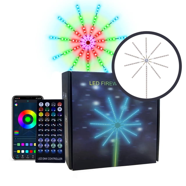 Antqov 40 Keys 9+1 Symp-hon Fire-works Lights, Fire-works LED Strips Dream Color RGB Change Music Sound Sync Bluetooth Fire-works Lights With Remote Control LED Strip