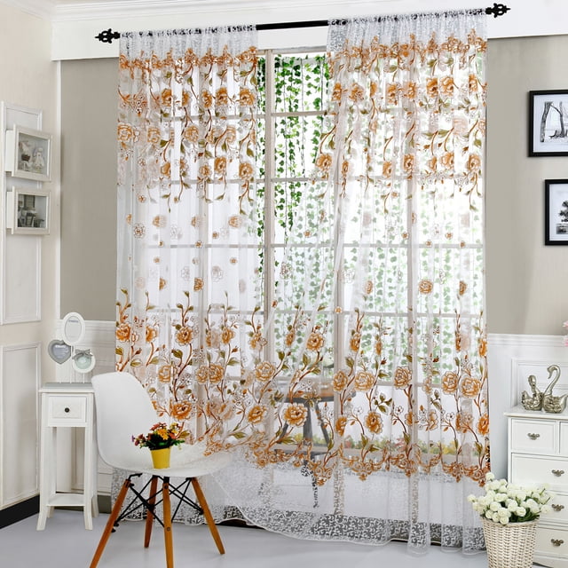 Elegant Voile Sheer Window Curtain with Peony Design for Home