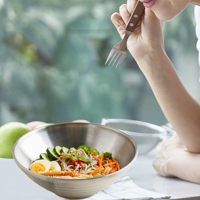 LSLJS Stainless Steel Bucket Bowl Ramen Bowl Japanese Cold Noodle Bowl Double Insulated Rice Bowl Loudspeaker Bowl Large Noodle Bowl, Stainless Steel Bowl