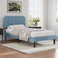 thumbnail image 2 of VECELO Twin Size Upholstered Beds, Modern Platform Bed Frame with Adjustable Headboard, Wooden Slats Support/No Box Spring Needed, Light Blue, 2 of 8