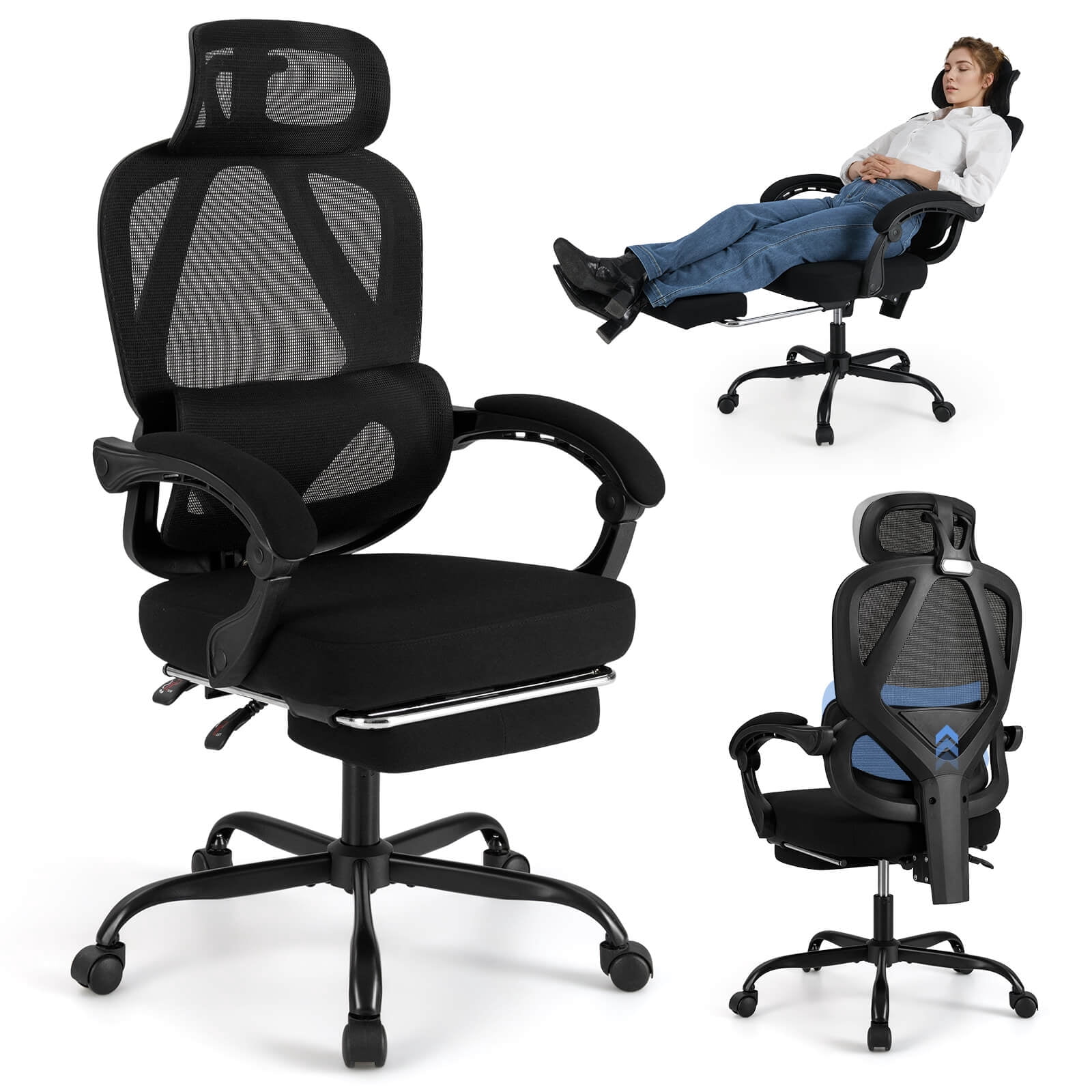 Costway Ergonomic Office Chair with Retractable Footrest & 135° Stepless Tilting Backrest