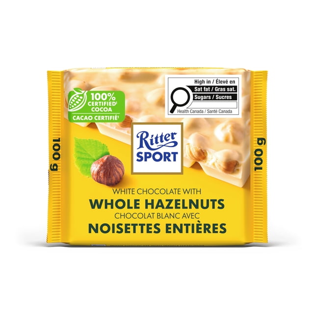 Ritter Sport White Chocolate Bar with Whole Hazelnuts, Contains Milk and Hazelnuts, 100 G