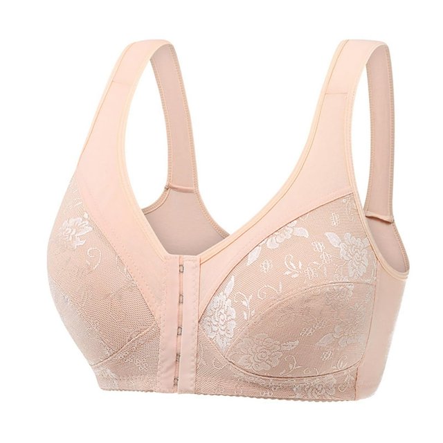 LNGOOR Front Button Bra For Women No Underwire Extra-Elastic High Support Soft Cup Everyday Sleep Bra Push Up Front Snaps Bras Front Closure Plus Size Sports Bras For Women Girls
