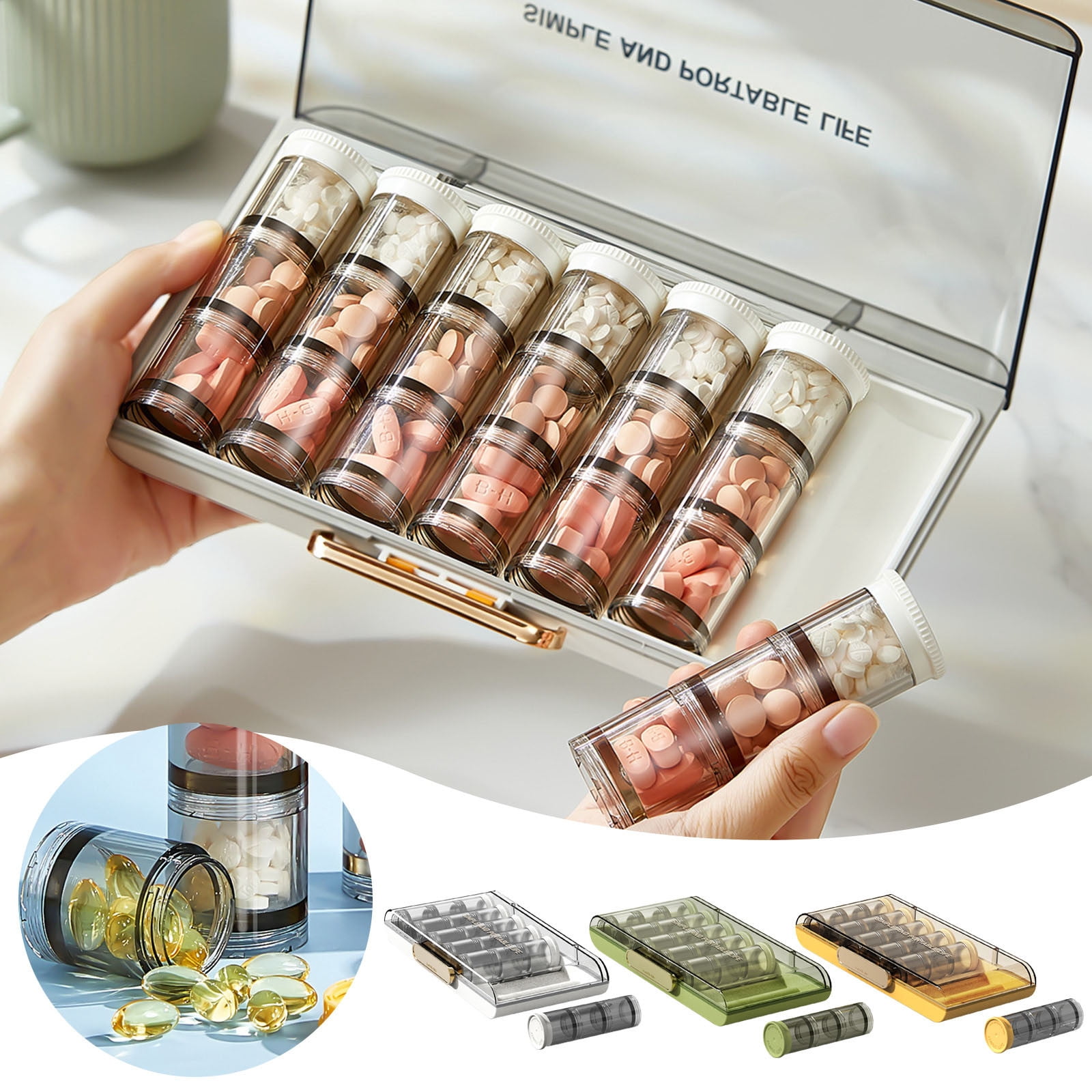 7-Day Pill Organizer with 21 Compartments - Weekly Medication Box for Morning, Noon & Night, Portable & Leak-Proof