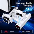 thumbnail image 3 of Support de Refroidissement Compatible avec PS5 Slim / PS5 avec Station de Recharge Double pour Manettes Compatible avec Console PlayStation 5, Accessoires PS5 Incluant Ventilateur de Refroidissement, Support pour Casque, 11 Emplacements de Jeu (Blanc), 3 of 7