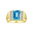 thumbnail image 1 of RYLOS Men's Rings 14K Yellow Gold Designer Style 10X8MM Emerald Cut Shape Gemstone &  Diamonds Blue Topaz December Birthstone Rings For Men Size 8, 1 of 7