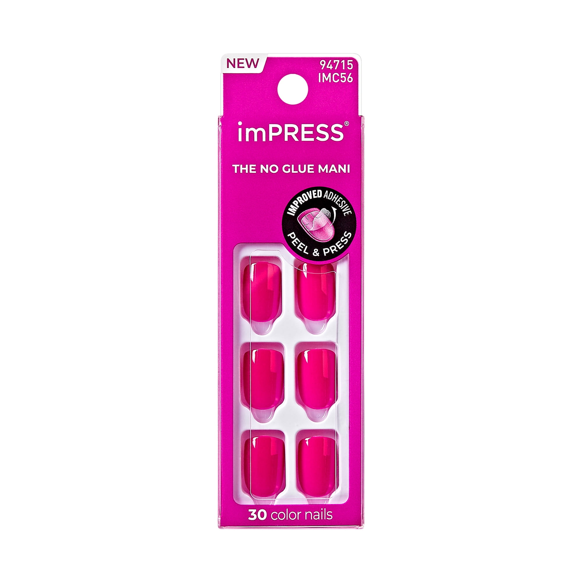 KISS imPRESS Ongles de Couleur - Tout Sourire, Rose, Carré-Ovale, Courts