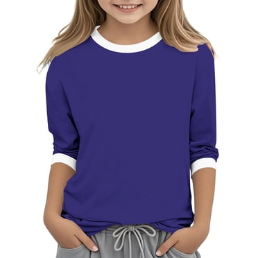 biudgviw Girls Boys' 3/4 Sleeve Shirts Toddler Soft Crew Neck Color Block T-Shirts Spring Summer Casual Tops 3-12 Y
