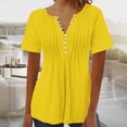 thumbnail image 2 of AherBiu Womens Tops Summer Button Round Neck Solid Color Ruched Dressy Casual Loose Tunics Tshirts, 2 of 3