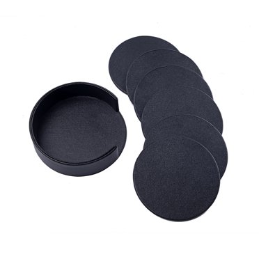 Ensemble de 7 sous-Verres en Cuir PU avec Support, Ronds, Isolants Thermiques, pour Maison et Cuisine (Noir)
