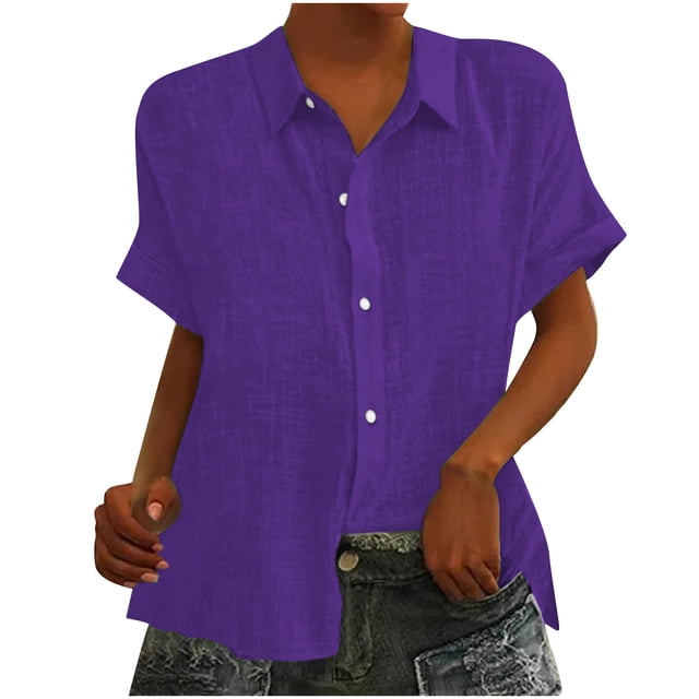 Yuyuzo Womens Button down Shirts Short Sleeve V Neck Tshirts Solid Color Office Work Tops Blouses