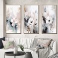thumbnail image 1 of Designart "Grey Flowers Delicate V" Floral Framed Wall Art Set Of 3 - White Floral Frame Canvas Set For Living Room Decor, 1 of 6