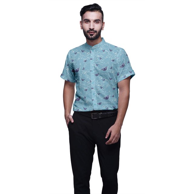 BESTMAN Printed Shirts For Men Short Sleeve Button Down Casual Cotton Shirt