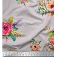 thumbnail image 1 of Soimoi Georgette Viscose Fabric Leaves & Anemone Flower Print Sewing Fabric Yard 42 Inch Wide, 1 of 3