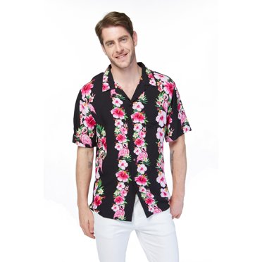 Hawaii Hangover Chemise Hawaïenne pour Homme Chemise Aloha S Rose Noir Vigne d'Hibiscus