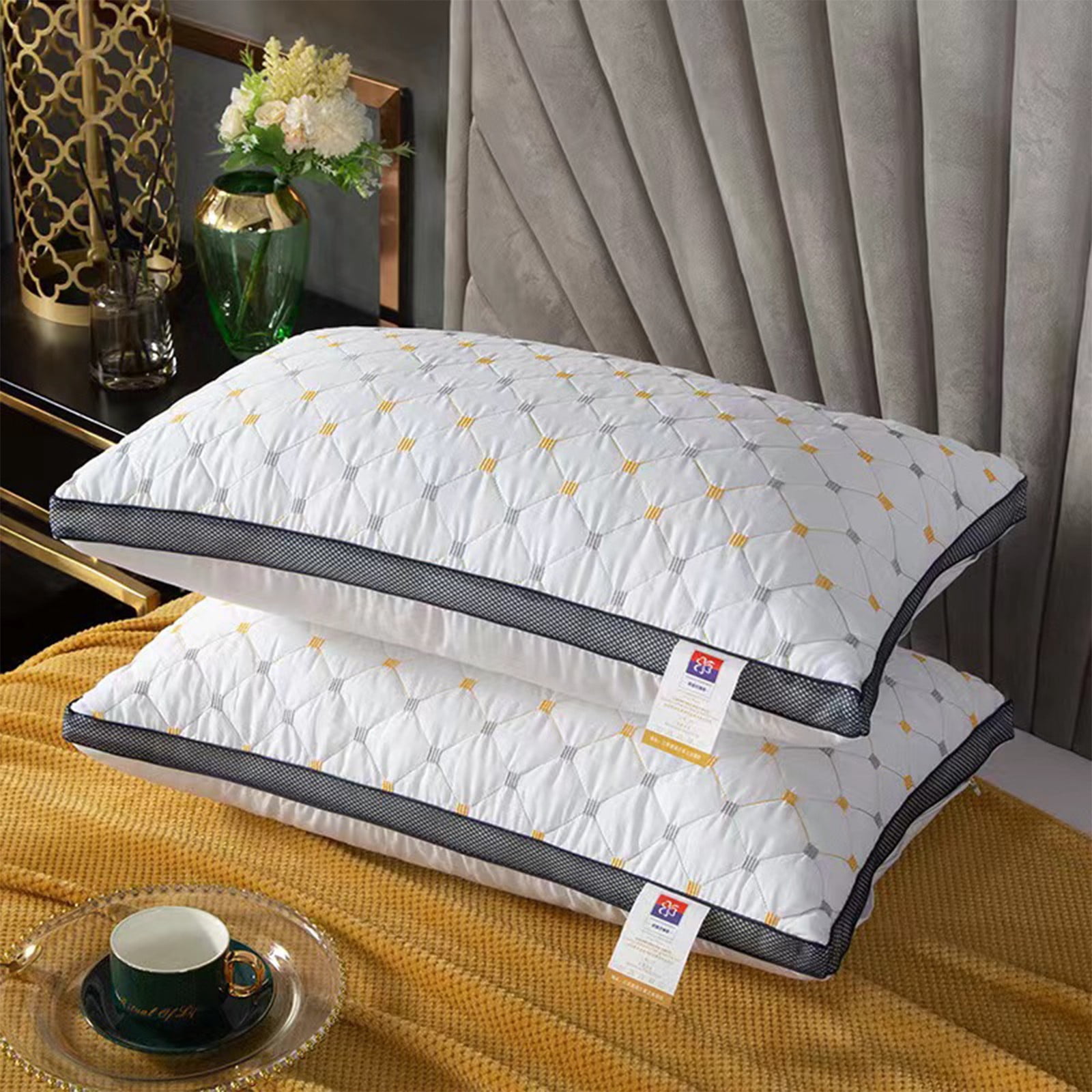 MTBLYS Cotton Pillow Core Brushed Fabric High Resilience Non-Collapsing 29X18.9 Inch Vacuum Compressed Hotel Quality Pillow for Back Side Stomach Sleeper Home B&B Use