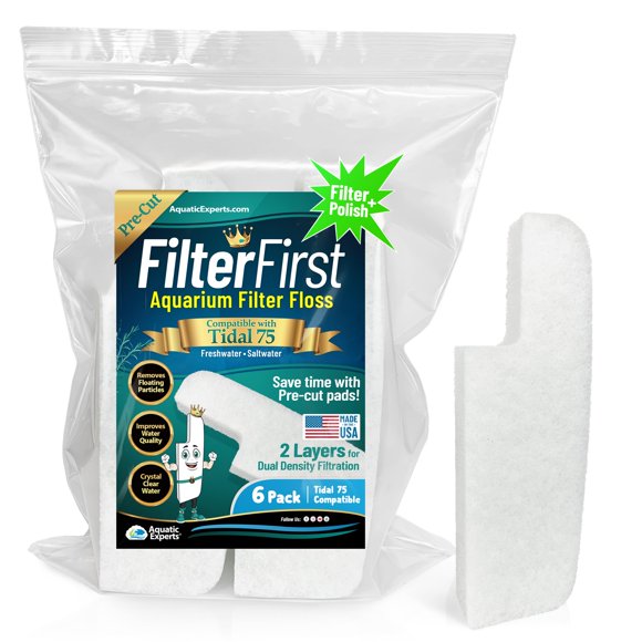 Aquatic Experts Aquarium Filter Floss for Fish Tank Filters - FilterFirst Aquarium Filter Pad - Media for Crystal Clear Water (6 Pack Tidal 75 Compatible)