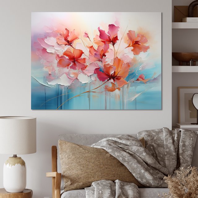Designart Romantic Landscape Oversized Wall art decor, Romantic Landscape Wall Art, Abstract Romantic Flowers composition , Multi-Color Traditional Canvas wall art, 32x16 inches